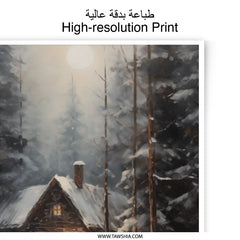 Winter Cabin Photographic Print, Snowy Forest Home Art, Cozy Home Decor, Landscape Photography, Holiday Gift Idea - Tawshia