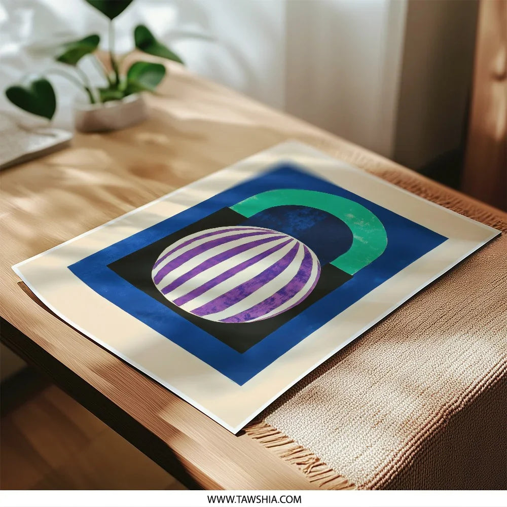 Abstract Photographic Prints, Modern Art Print, Striped Sphere Wall Decor, Geometric Artwork, Blue Green Art, Bold Design, Home Decor - Tawshia