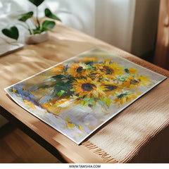 Sunflower Photographic Print, Floral Still Life Art, Impressionist Style Painting, Bright Yellow Home Decor, Flower Bouquet Wall Art - Tawshia