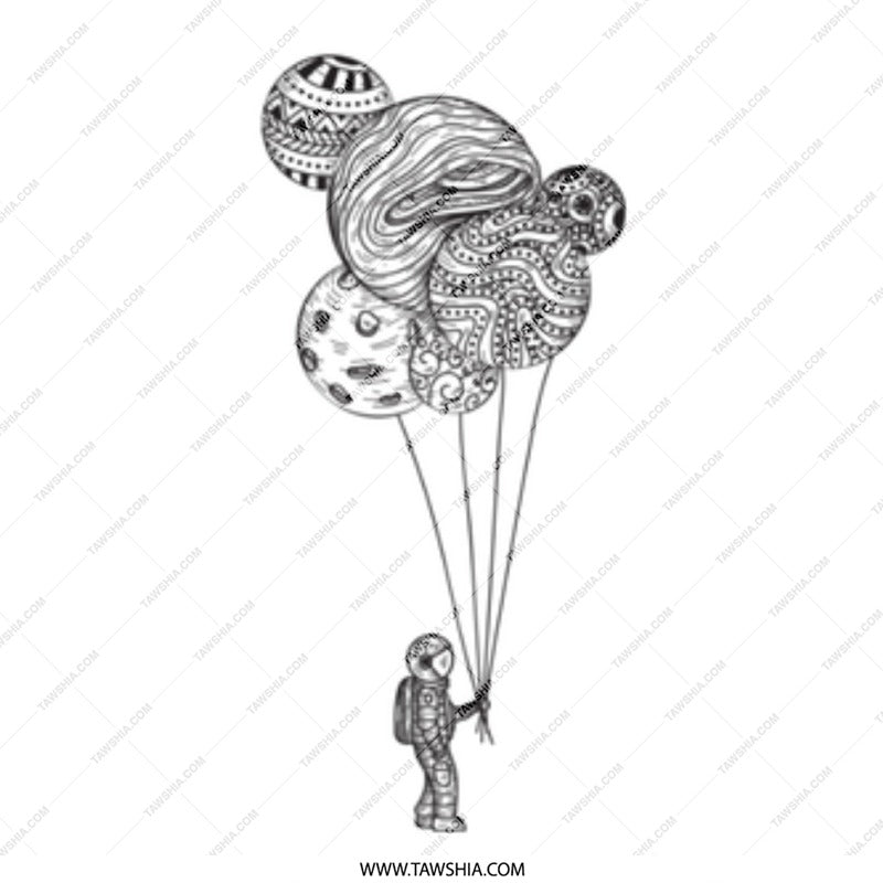 Astronaut Holding Patterned Balloons Wall Art product