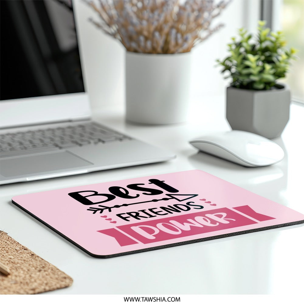 Best Friends Power Mouse Pad, Cute Pink Mousepad, Girl Power Office Decor, Gift For Friend, Bestie Gift, Desk Accessory, Work From Home - Tawshia