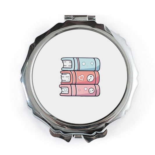 Stacked Books Pocket Mirror, Cute Books, Kawaii Mirror, Reading Lover Gift, Student Mirror, Novel Fan Mirror, Unique Handbag Mirror - Tawshia