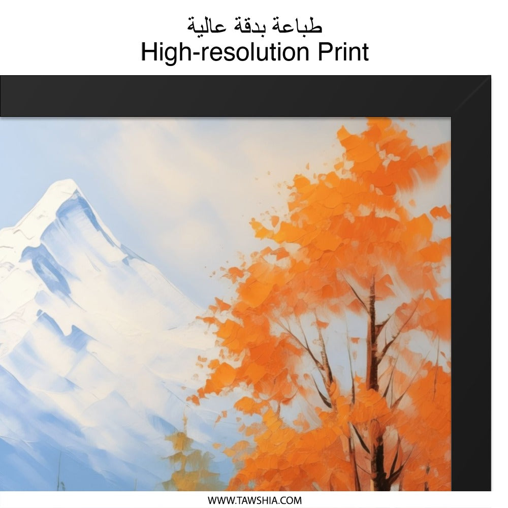 Mountain Cabin Wall Art, Autumn Landscape Print, River Scene Painting, Rustic Home Decor, Framed Art, Nature Artwork, Scenic View - Tawshia