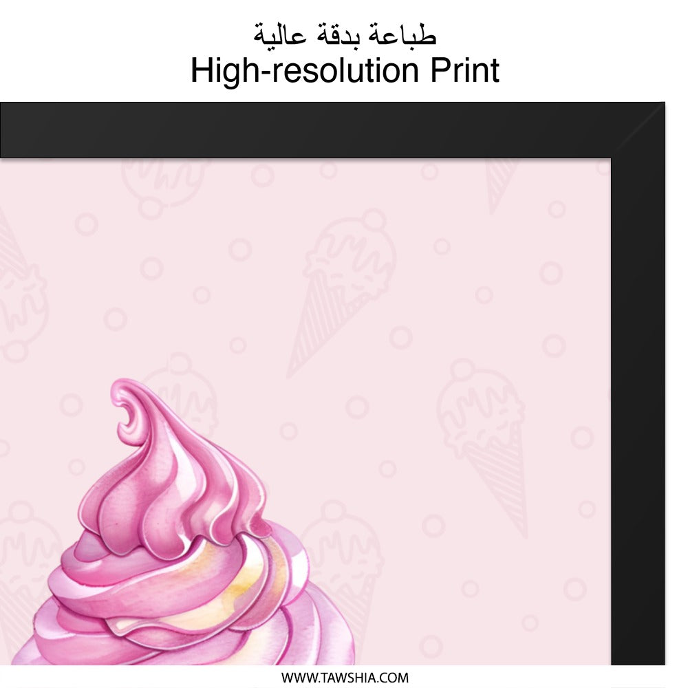 Ice Cream Framed Wall Art, Pink Dessert Decor, Sweet Treat Print, Bow Art, Kitchen Wall Art, Foodie Gift, Pastel Wall Art, Nursery Decor - Tawshia