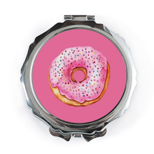 Donut Pocket Mirror, Pink Glaze Sprinkle Pocket Mirror, Fun Pocket Mirror, Compact Mirror for purse, Gift for Baker, Foodie Gift - Tawshia