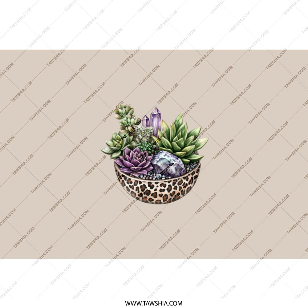 Succulent Crystal Tumbler, Leopard Print Tumbler, Boho Chic Gift, Plant Lover Gift, Stylish Tumbler, Unique Tumbler - Tawshia