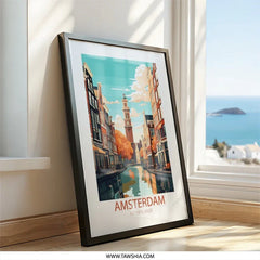 Amsterdam Wall Art Print, Netherlands Art, Cityscape Painting, Canal View Decor, Travel Poster, Home Decor, Modern Wall Decor - Tawshia