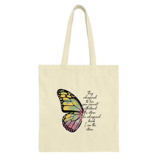 Butterfly Tote Bag, Inspirational Quote Bag, I am the Storm Tote, Empowering Gift, Colorful Butterfly Art, Motivational Tote - Tawshia