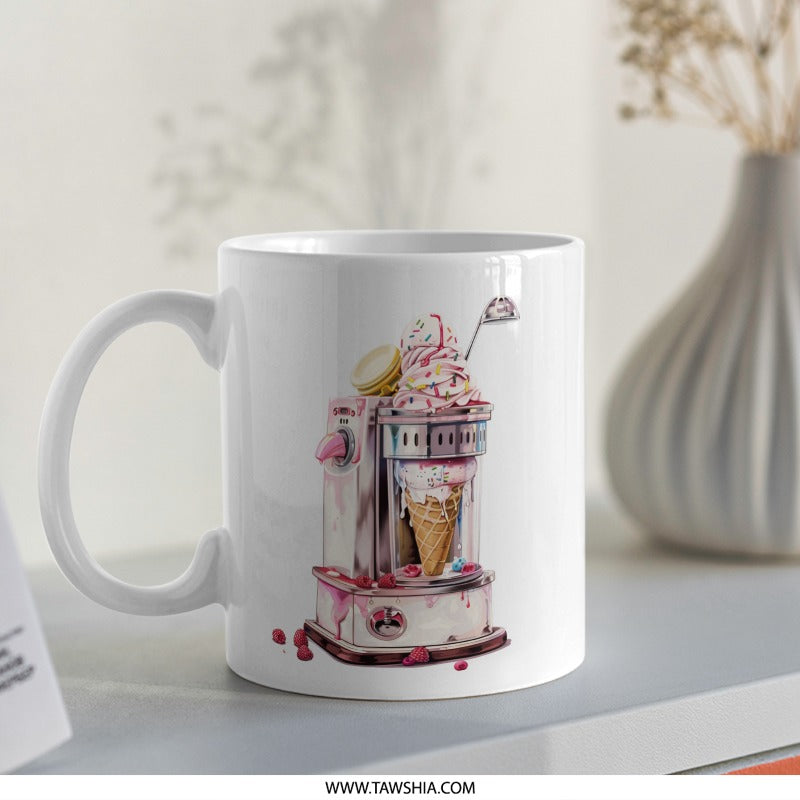 Ice Cream Machine Mug, Funny Mug, Unique Coffee Mug, Dessert Lover Gift, Whimsical Mug, Novelty Mug, Colorful Mug, Gift Idea - Tawshia