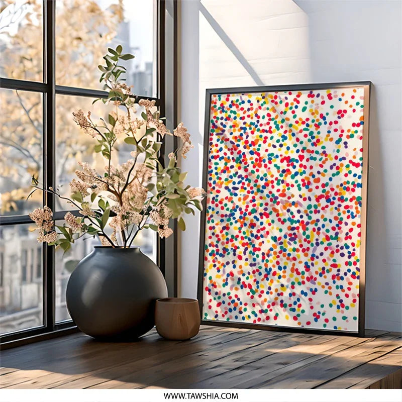 Colorful Confetti Wall Art, Fun Bright Dots Print, Modern Abstract Decor, Playful Celebration Art, Festive Home Accent - Tawshia