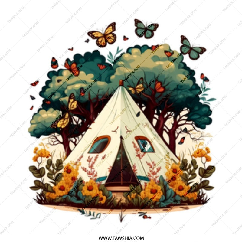 Camping Mug, Butterfly Mug, Nature Lover Mug, Tent Art Mug, Adventure Mug, Outdoorsy Gift, Coffee Mug, Tea Mug, Hot Chocolate Mug, Unique - Tawshia