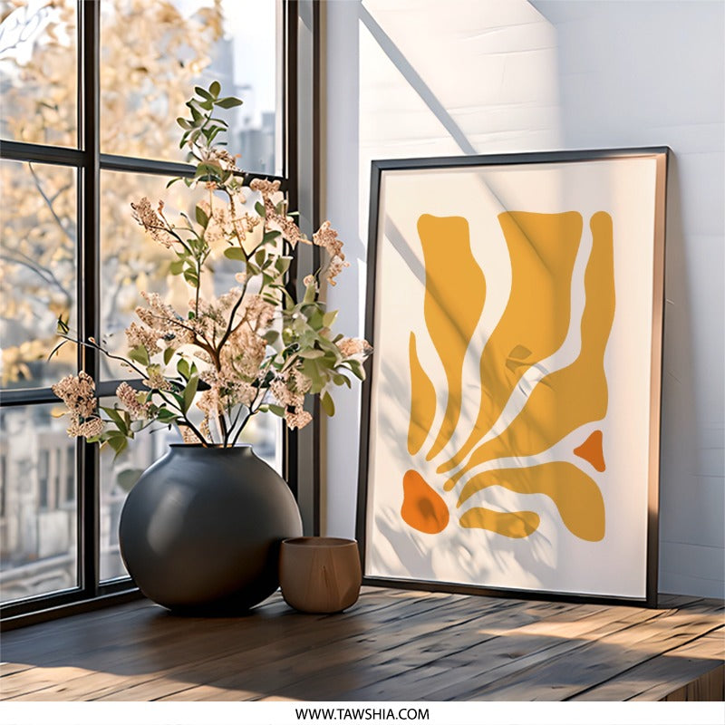 Abstract Art Wall Art, Minimalist Print, Boho Home Decor, Geometric Shapes, Orange Yellow Wall Decor, Modern Art Print, Trendy Wall Art - Tawshia