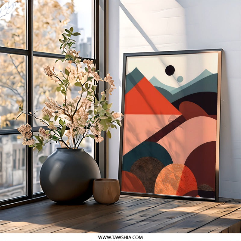 Geometric Landscape Wall Art, Abstract Mountain Print, Modern Home Decor, Stylish Minimalist Art, Unique Shapes Artwork - Tawshia