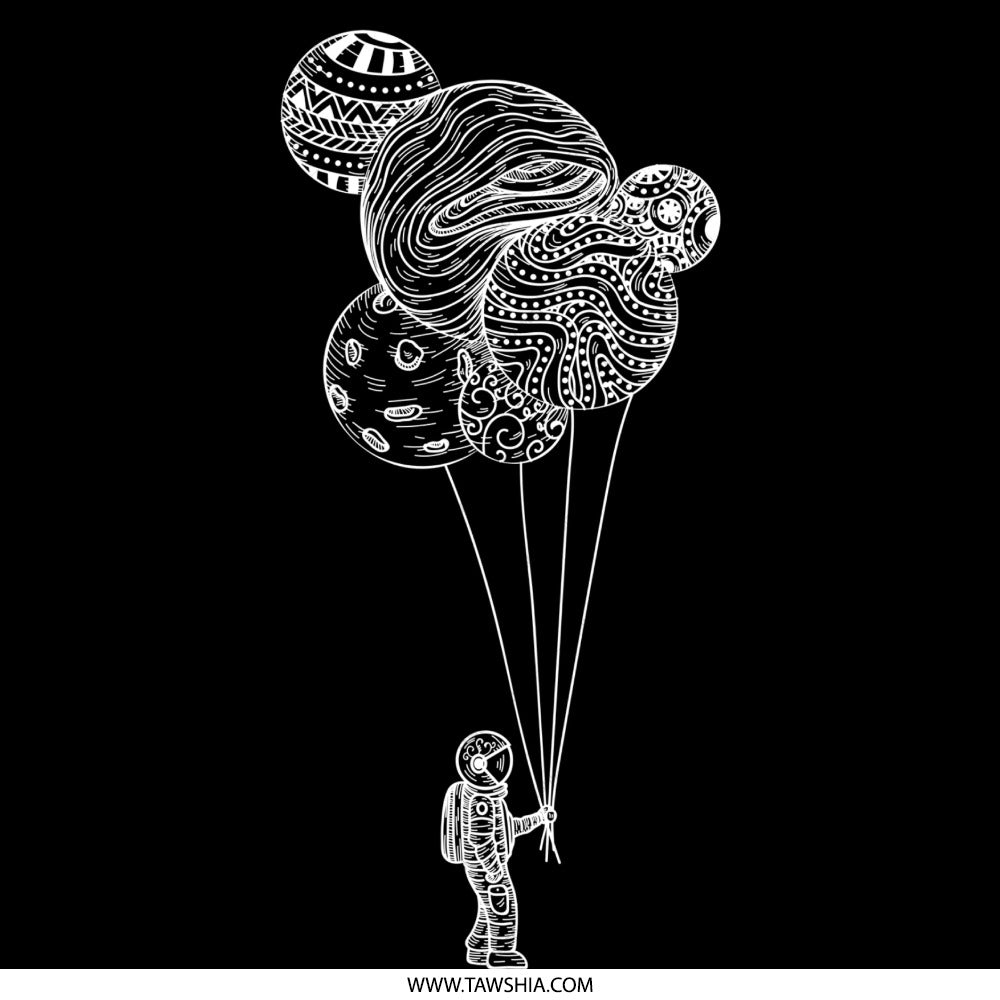 Astronaut Holding Patterned Balloons Art Print product