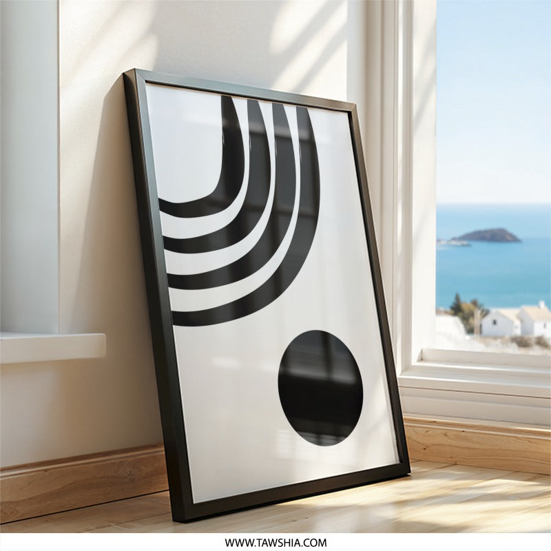 Minimalist Wall Art, Black and White Print, Abstract Art Decor, Modern Home Art, Contemporary Wall Decor, Circle and Lines Art - Tawshia