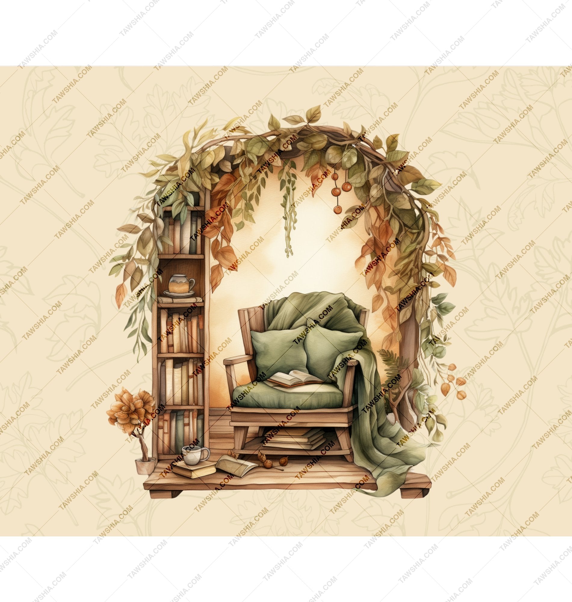 Cozy Autumn Reading Nook Illustration Canvas Art product
