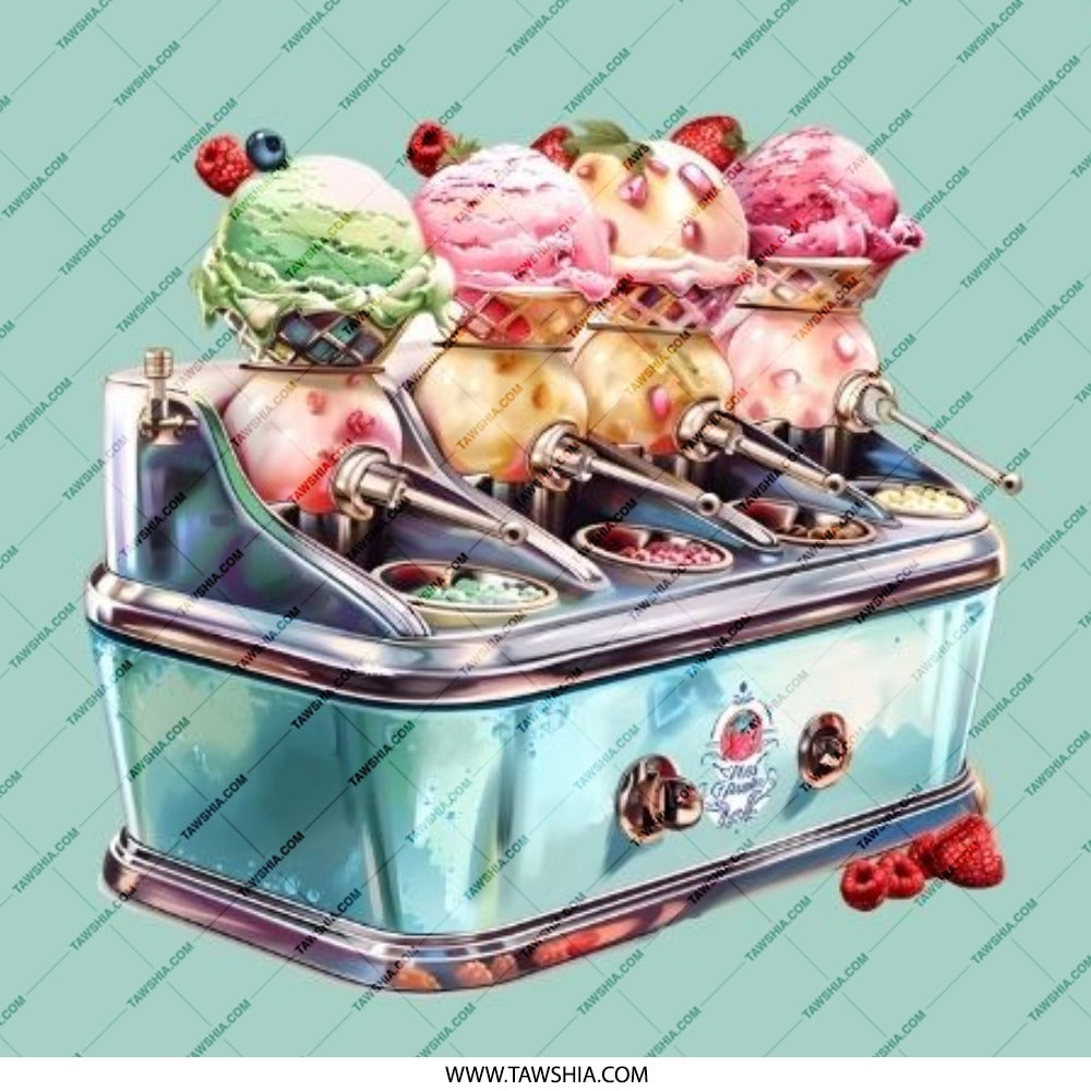 Ice Cream Machine Pinback Button, Colorful Dessert Button, Retro Style, Foodie Gift, Summer Treat Pin Button, Gift for Ice Cream Lover - Tawshia