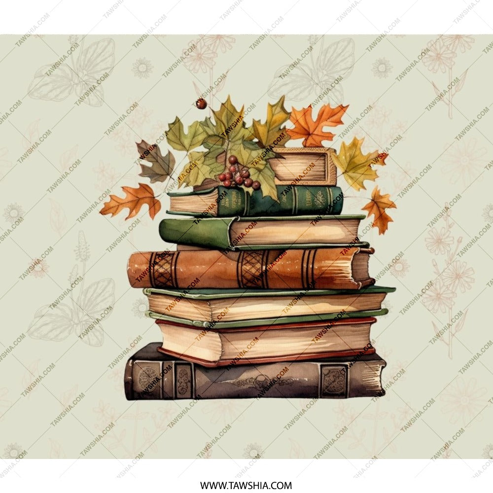Stacked Books Leaves BackPack, Autumnal Backpack, Book Lover Gift, School Bag, Unique Design Backpack, Fall Foliage Design, Scholar Backpack - Tawshia