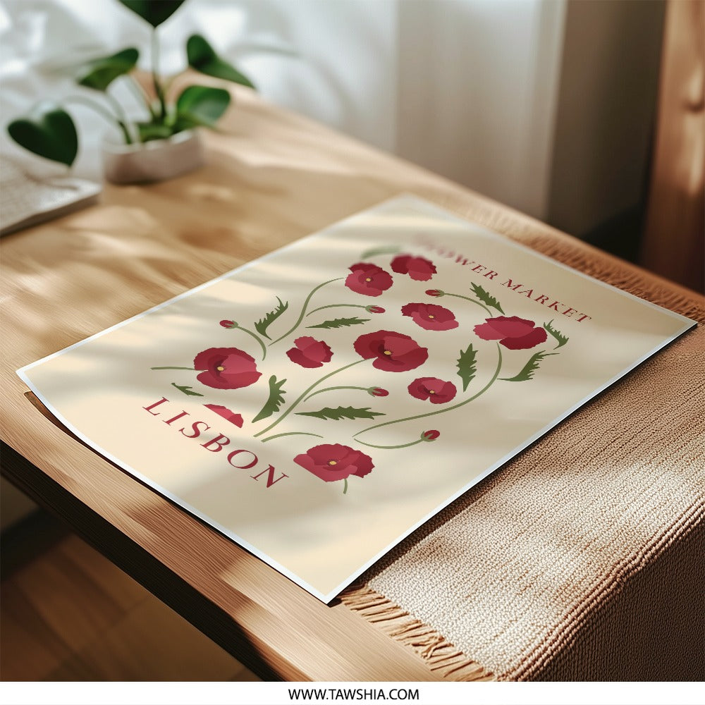 Flower Market Lisbon Photographic Print, Floral Art, Botanical Wall Decor, Modern Home Art Print, Poppy Art, Gift Idea - Tawshia