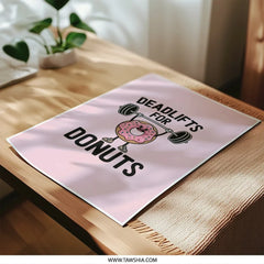 Deadlifts For Donuts Photographic Print, Cute Gym Art, Donut Lover Gift, Fitness Humor, Weightlifting Poster, Gym Decor, Cartoon Donut - Tawshia