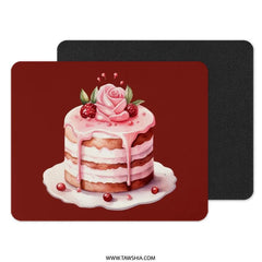 Rose Cake Mouse Pad, Cute Dessert Art, Pink Icing, Delicious Treat Design, Baking Lover Gift, Office Decor, Computer Accessory - Tawshia