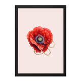 Red Poppy Wall Art, Floral Wall Decor, Pearl Jewelry Print, Elegant Home Decor, Botanical Art Print, Feminine Art, Flower Wall Art - Tawshia