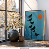 Black Birds Silhouette Wall Art, Orange Moon Print, Bird Lover Decor, Moody Wall Art, Nature Inspired Wall Decor (137 characters) - Tawshia