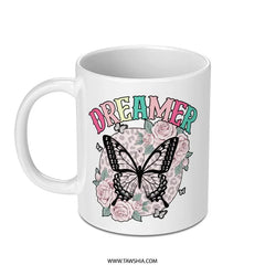 Dreamer Butterfly Floral Mug, Leopard Print, Boho Coffee Cup, Inspirational Tea Mug, Cute Gift Idea (120 chars) - Tawshia