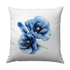 Blue Poppy Flower Pillow, Floral Accent Pillow, Botanical Throw Pillow, Modern Home Decor Pillow, Decorative Pillows for Couch, Soft Square - Tawshia