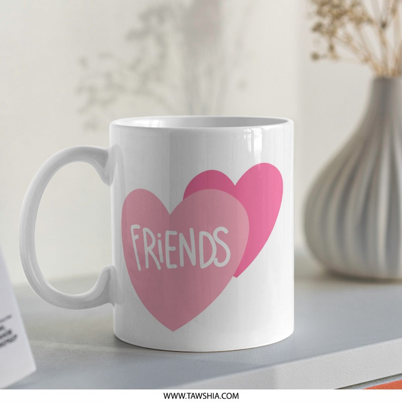 Best Friends Mug, Friendship Gift, Pink Hearts Coffee Mug, Friend Mug, Gift for Friends, Cute Mug, Friends TV Show Mug - Tawshia