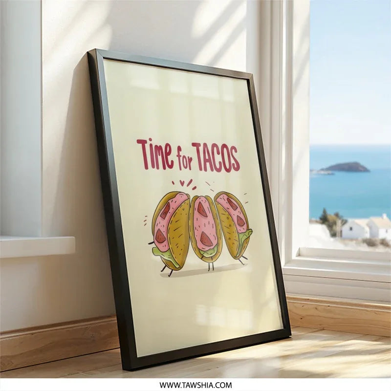 Time for Tacos Wall Art, Funny Food Print, Kitchen Decor, Taco Lover Gift, Cute Mexican Food Art, Cartoon Tacos, Home Decor, Wall Decor - Tawshia