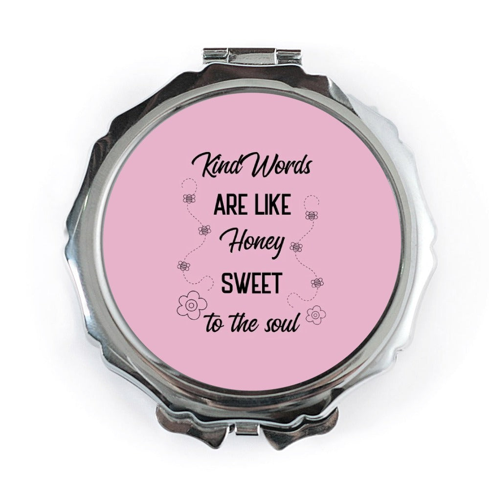 Honey Pocket Mirror, Kind Words, Floral Accents, Sweet to the Soul, Cute Gift, Uplifting Mirror, Positive Affirmation, Pocket Beauty - Tawshia