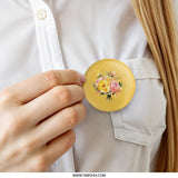 Floral Bouquet Pinback Button, Yellow Roses, Flower Gift Button, Cute Badge, Floral Button, Artistic Button, Pinback Button Accessory - Tawshia