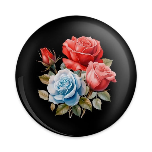 Floral Pinback Button, Rose Flower Button, Colorful Roses, Elegant Floral Art, Rose Lover Gift, Black Pin Button, Flower Pinback Buttons - Tawshia