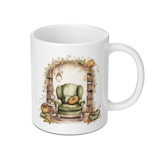 Cozy Fall Reading Nook Mug, Autumn Book Lover Gift, Pumpkin Spice Season Mug, Home Decor Mug, Library Mug, Relaxing Scene Coffee Mug - Tawshia