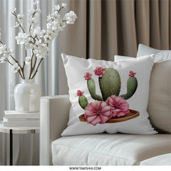 Cactus Floral Pillow, Desert Bloom Pillow, Southwest Decor Pillow, Botanical Pillow, Trendy Home Decor Pillow - Tawshia