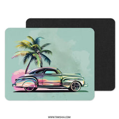 Retro Car Mouse Pad, Vintage Automobile Art, Palm Tree Design, Classic Car Lover Gift, Tropical Beach Theme Desk Accessory - Tawshia