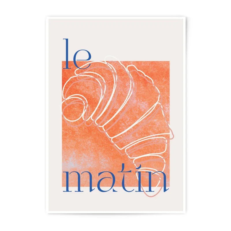 Le Matin Croissant Photographic Print, French Breakfast Art, Kitchen Wall Decor, Foodie Gift, Minimalist Illustration, Orange Decor - Tawshia