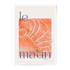 Le Matin Croissant Photographic Print, French Breakfast Art, Kitchen Wall Decor, Foodie Gift, Minimalist Illustration, Orange Decor - Tawshia