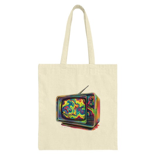 Retro TV Tote Bag, Psychedelic Art, Colorful Television, Unique Design, Gift for Art Lovers, Trendy Shopping Bag (137 characters) - Tawshia