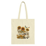 Sunflower Van Tote Bag, Butterflies Tote, Floral VW Camper Van, Boho Style Bag, Hippie Aesthetic, Nature Lover Gift, Unique Tote Design - Tawshia