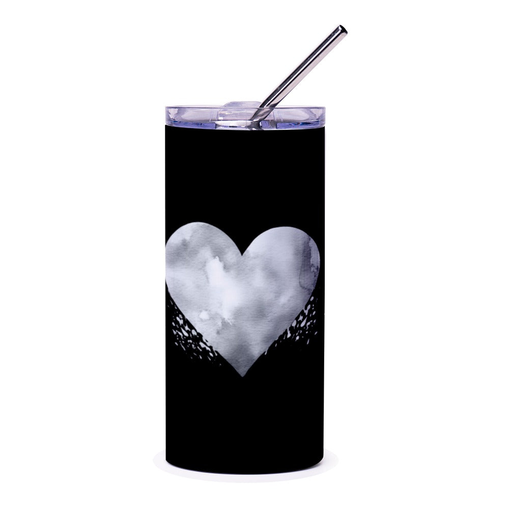 Watercolor Heart Tumbler, Black Tumbler, Heart Design, Stylish Tumbler, Gift for Her, Gift for Him, Unique Tumbler, Coffee Tumbler - Tawshia
