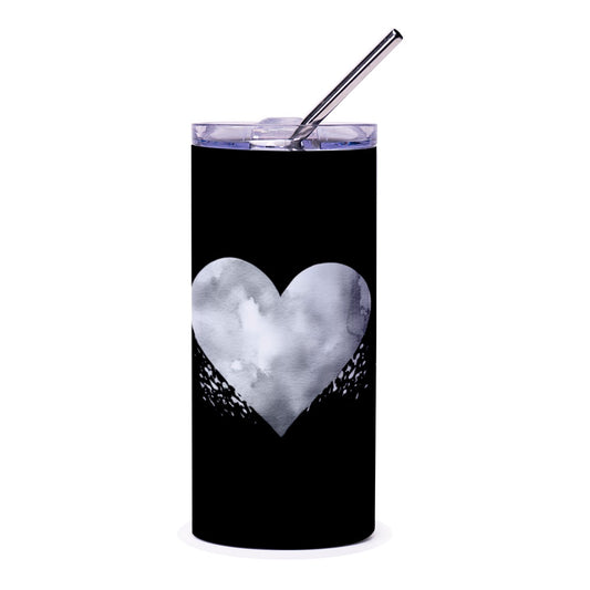 Watercolor Heart Tumbler, Black Tumbler, Heart Design, Stylish Tumbler, Gift for Her, Gift for Him, Unique Tumbler, Coffee Tumbler - Tawshia