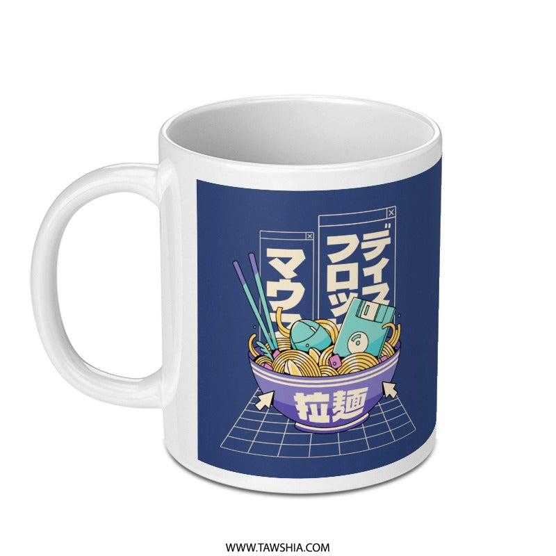 Retro Noodle Bowl Design on Blue Background Mug product