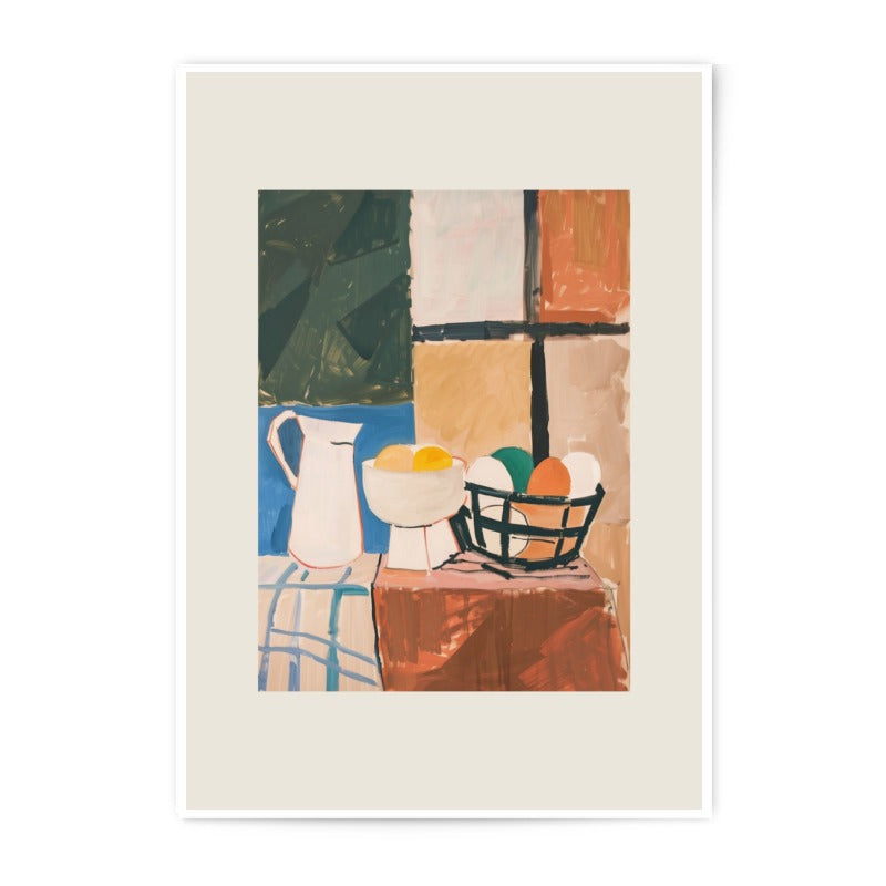 Still Life Photographic Print, Kitchen Art Print, Colorful Home Decor, Modern Art Print, Fruits, Eggs, Pitcher - Tawshia