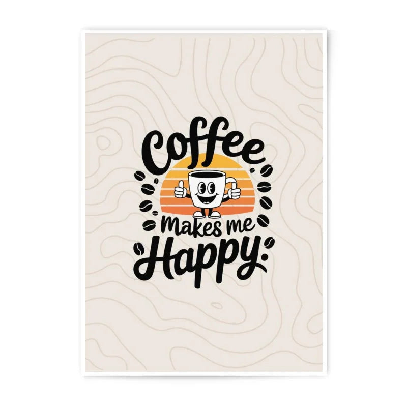 Coffee Makes Me Happy Photographic Print, Retro Coffee Art, Coffee Lover Gift, Wall Decor, Kitchen Art - Tawshia