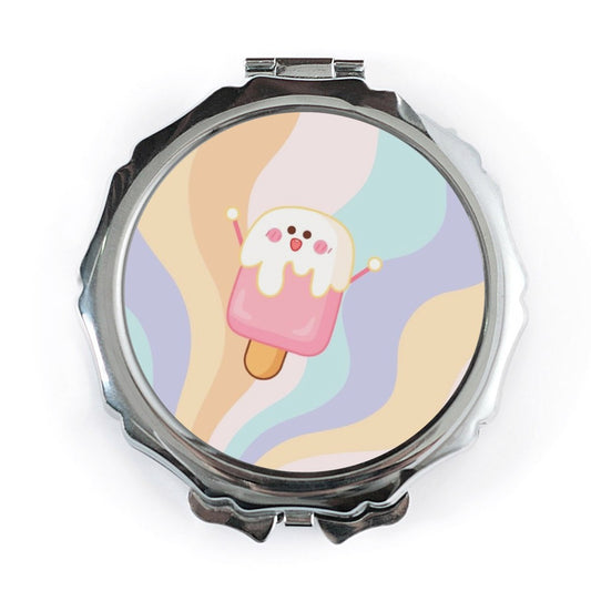 Kawaii Ice Cream Pocket Mirror, Cute Foodie Gift, Pastel Swirls Makeup Mirror, Aesthetic Accessory, Sweet Treat On The Go Mirror - Tawshia