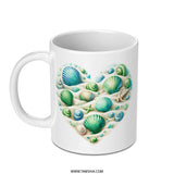 Seashells Heart Mug, Beach Lover Gift, Ocean Theme Mug, Coastal Decor, Sea Shell Art Coffee Mug, Beach House Gift, Nautical Mug - Tawshia