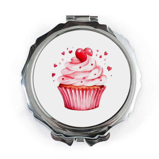 Cupcake Pocket Mirror, Sweet Treat, Hearts Pocket Mirror, Foodie Gift, Valentines Pocket Mirror, Cute Mirror, Pink Frosting - Tawshia