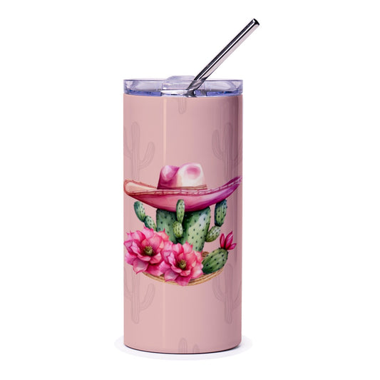 Cactus Tumbler with Hat, Floral Tumbler, Southwestern Tumbler, Desert Tumbler, Pink Tumbler, Gift for Her, Trendy Tumbler, Stylish Tumbler - Tawshia